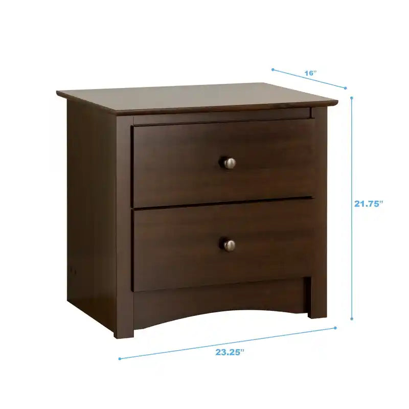 Table de chevet traditionnelle brun foncé à 2 tiroirs – Simple