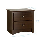 Table de chevet traditionnelle brun foncé à 2 tiroirs – Simple