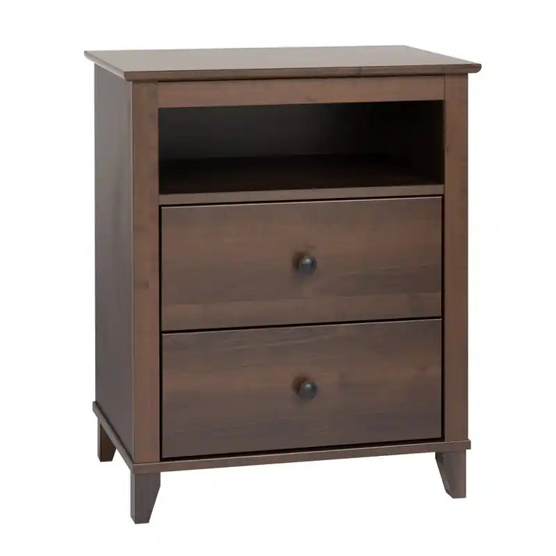 Table de chevet moderne haute à 2 tiroirs – Blanc / Noir / Marron foncé – Simple