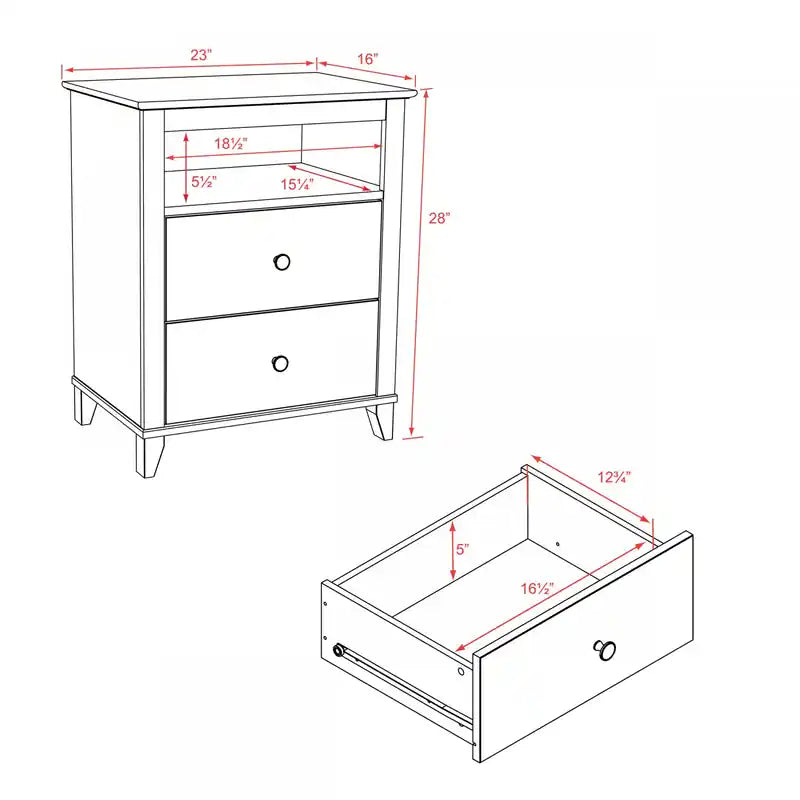 Table de chevet moderne haute à 2 tiroirs – Blanc / Noir / Marron foncé – Simple