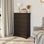 Commode 5 tiroirs moderne noire / brun foncé – Simple
