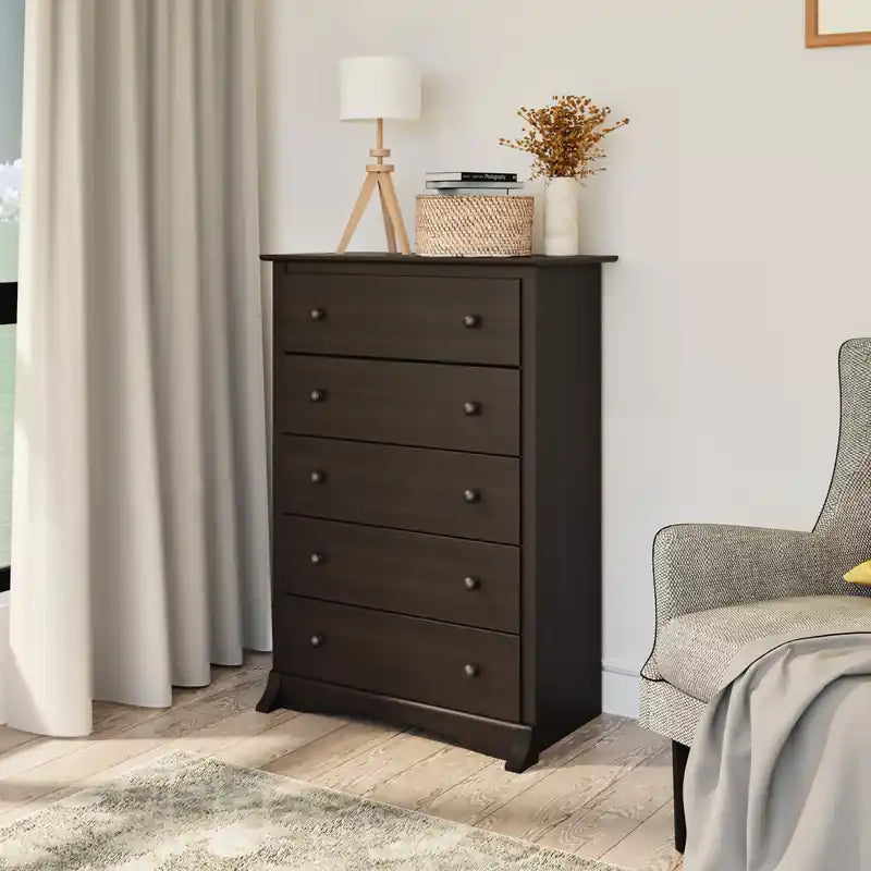 Commode 5 tiroirs moderne noire / brun foncé – Simple