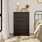 Commode 5 tiroirs moderne noire / brun foncé – Simple