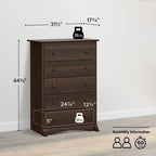 Commode 5 tiroirs moderne noire / brun foncé – Simple