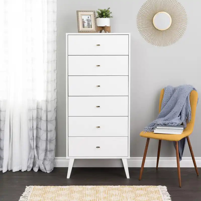 Commode haute rétro à 6 tiroirs blanc/rouge – Simple