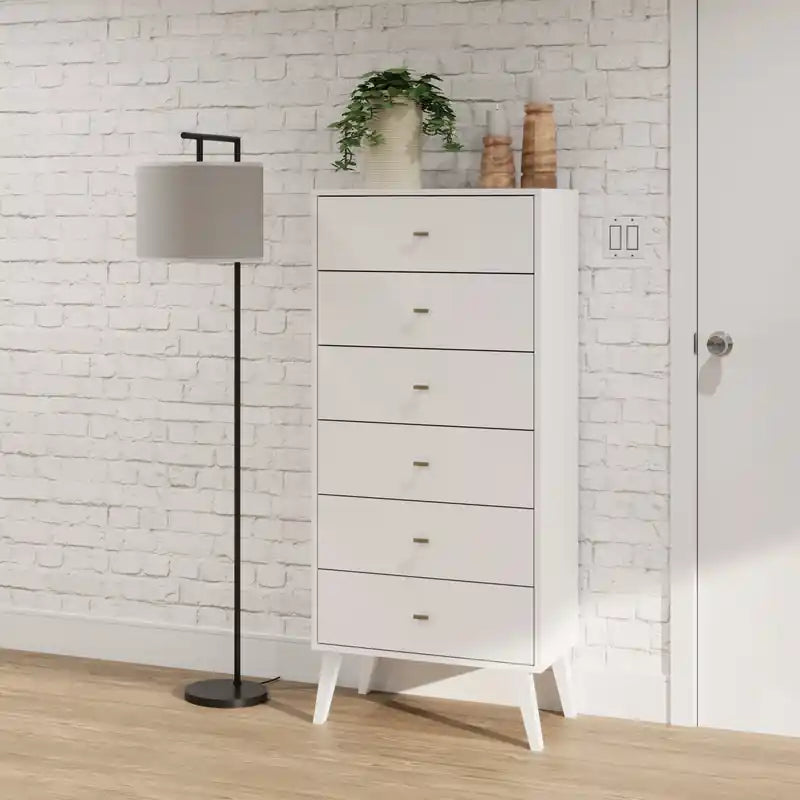 Commode haute rétro à 6 tiroirs blanc/rouge – Simple