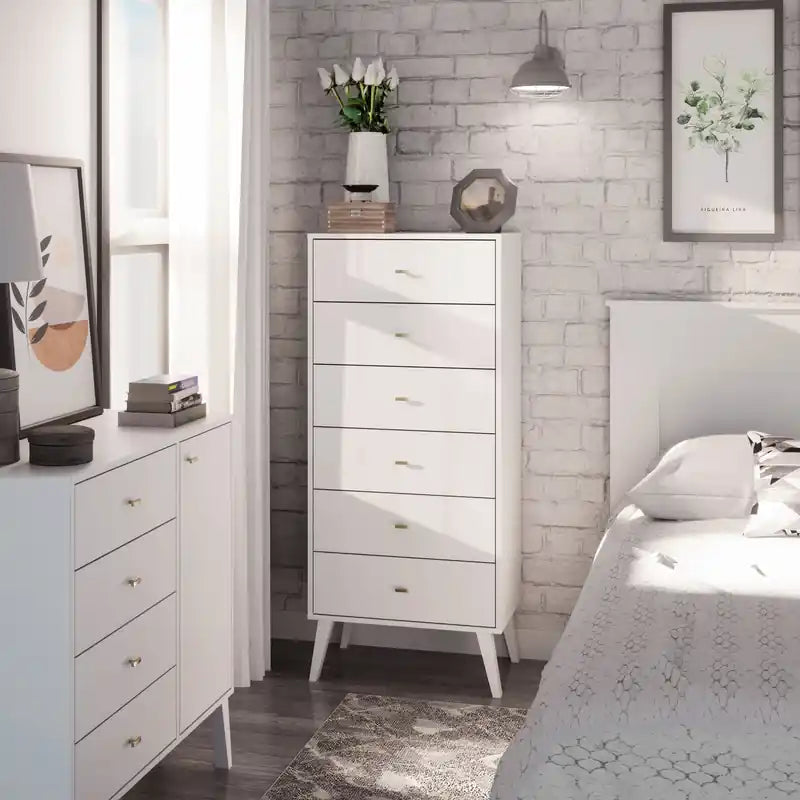 Commode haute rétro à 6 tiroirs blanc/rouge – Simple