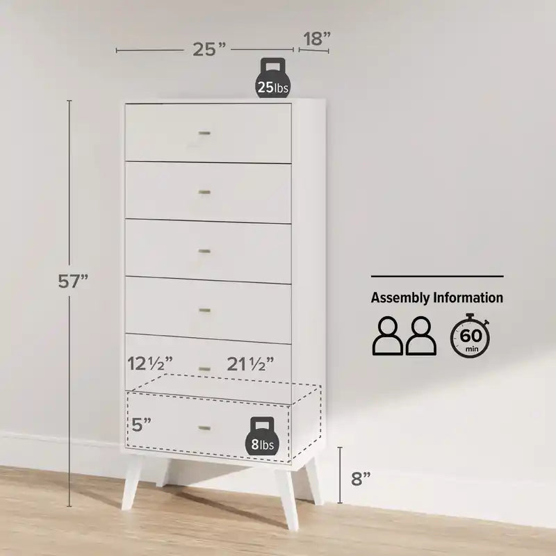 Commode haute rétro à 6 tiroirs blanc/rouge – Simple