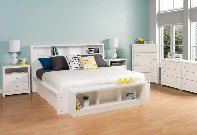Table de chevet blanche moderne et haute à 2 tiroirs avec étagère ouverte – Simple