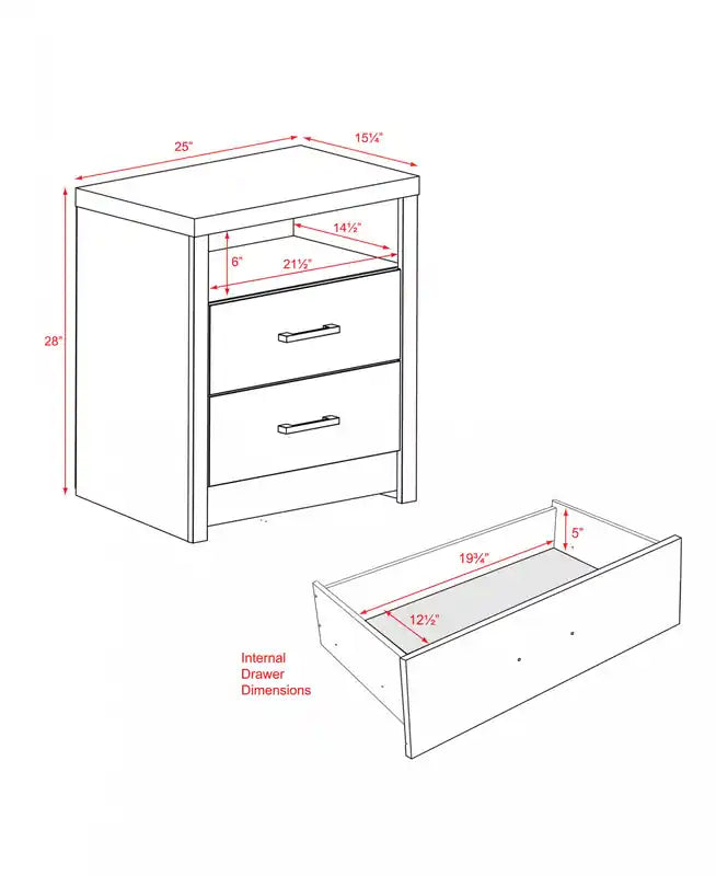 Table de chevet blanche moderne et haute à 2 tiroirs avec étagère ouverte – Simple