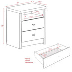 Table de chevet blanche moderne et haute à 2 tiroirs avec étagère ouverte – Simple