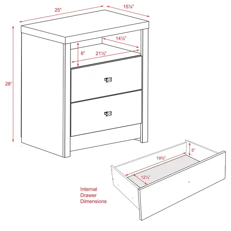 Table de chevet blanche moderne et haute à 2 tiroirs avec étagère ouverte – Simple