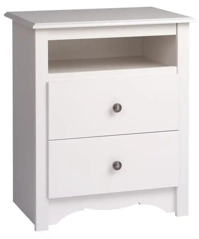 Table de chevet classique haute à 2 tiroirs avec étagère ouverte – Rouge/Blanc – Simple