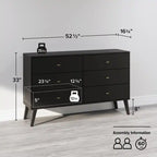 Commode à 6 tiroirs de style moderne du milieu du siècle, noire/grise/blanche/rouge – Simple