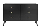 Commode à 6 tiroirs de style moderne du milieu du siècle, noire/grise/blanche/rouge – Simple