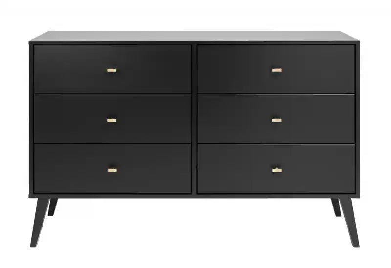 Commode à 6 tiroirs de style moderne du milieu du siècle, noire/grise/blanche/rouge – Simple