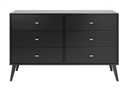 Commode à 6 tiroirs de style moderne du milieu du siècle, noire/grise/blanche/rouge – Simple