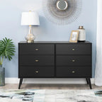 Commode à 6 tiroirs de style moderne du milieu du siècle, noire/grise/blanche/rouge – Simple
