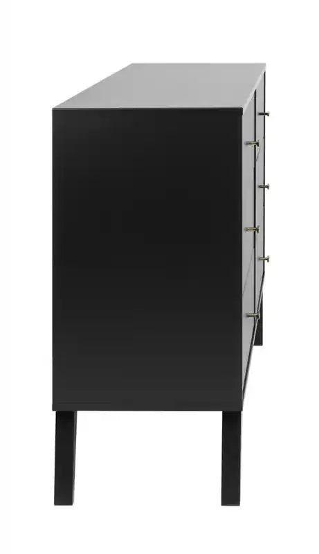 Commode à 6 tiroirs de style moderne du milieu du siècle, noire/grise/blanche/rouge – Simple