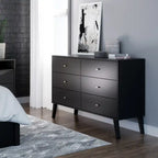 Commode à 6 tiroirs de style moderne du milieu du siècle, noire/grise/blanche/rouge – Simple