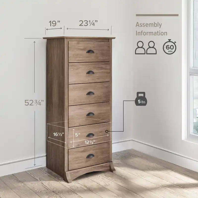 Commode haute grise à 6 tiroirs – Simple