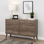 Commode à 6 tiroirs de style moderne du milieu du siècle, noire/grise/blanche/rouge – Simple
