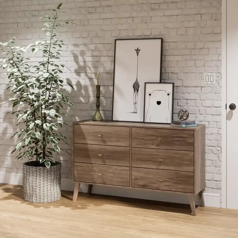 Commode à 6 tiroirs de style moderne du milieu du siècle, noire/grise/blanche/rouge – Simple
