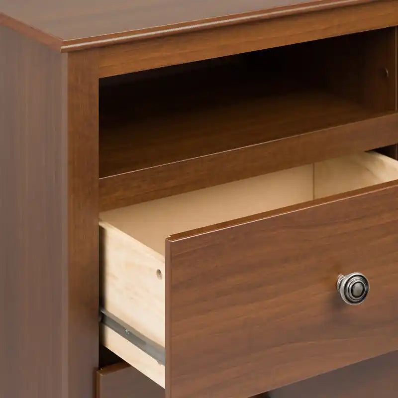 Table de chevet classique haute à 2 tiroirs avec étagère ouverte – Rouge/Blanc – Simple