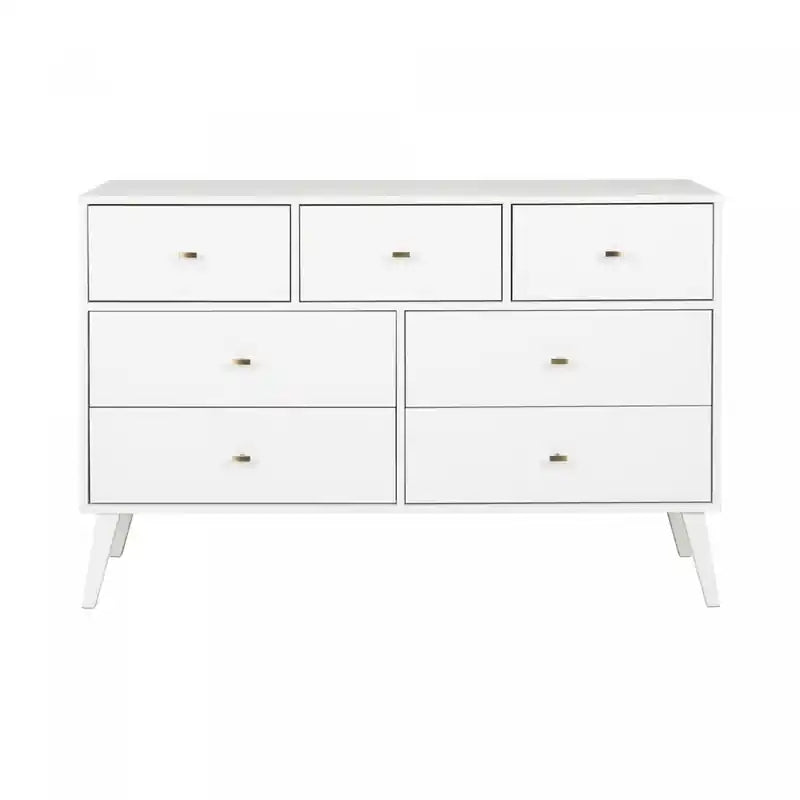 Commode 7 tiroirs blanc, style milieu de siècle – Simple