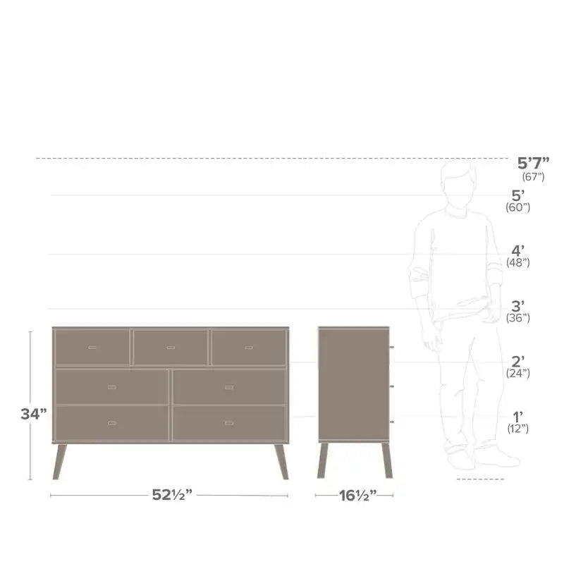 Commode 7 tiroirs blanc, style milieu de siècle – Simple