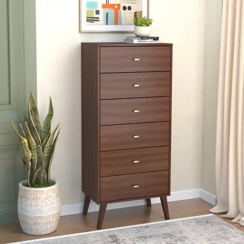 Commode haute rétro à 6 tiroirs blanc/rouge – Simple