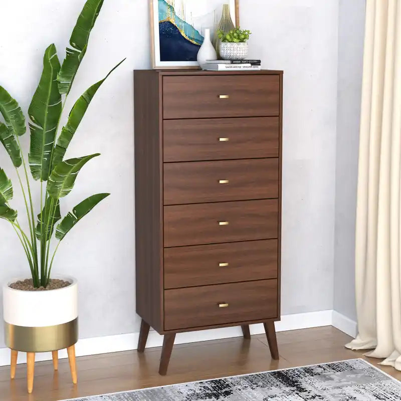 Commode haute rétro à 6 tiroirs blanc/rouge – Simple