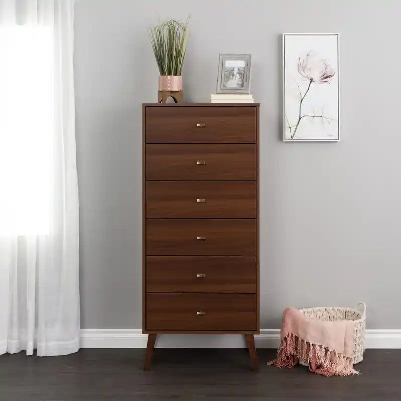 Commode haute rétro à 6 tiroirs blanc/rouge – Simple