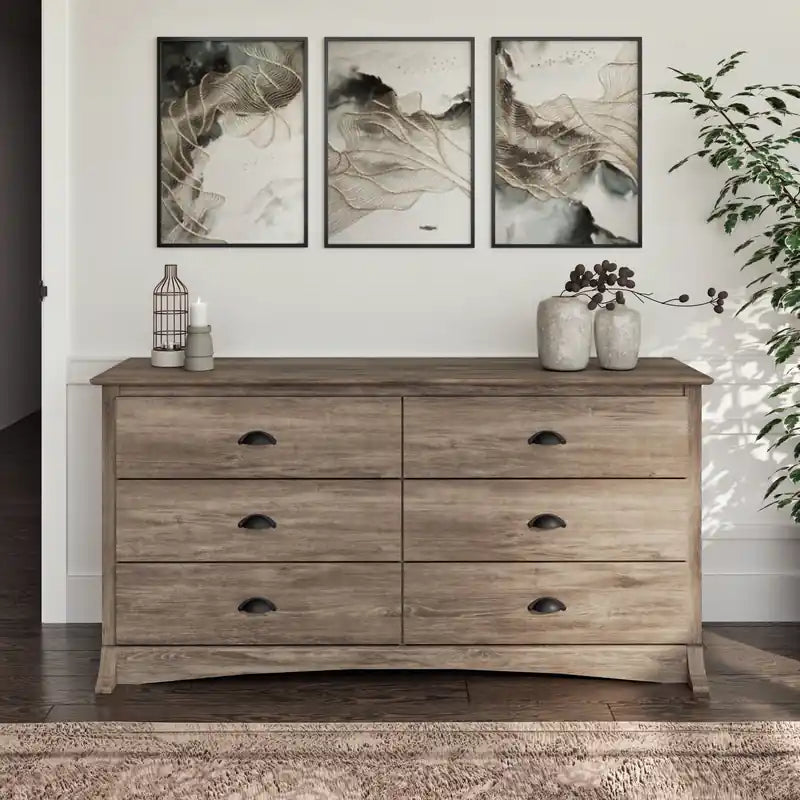 Commode double à 6 tiroirs Coastal grise – Double