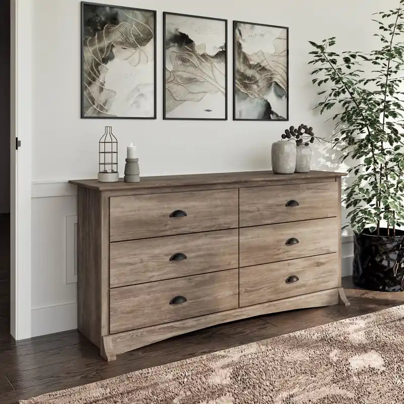 Commode double à 6 tiroirs Coastal grise – Double