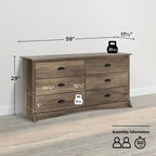 Commode double à 6 tiroirs Coastal grise – Double