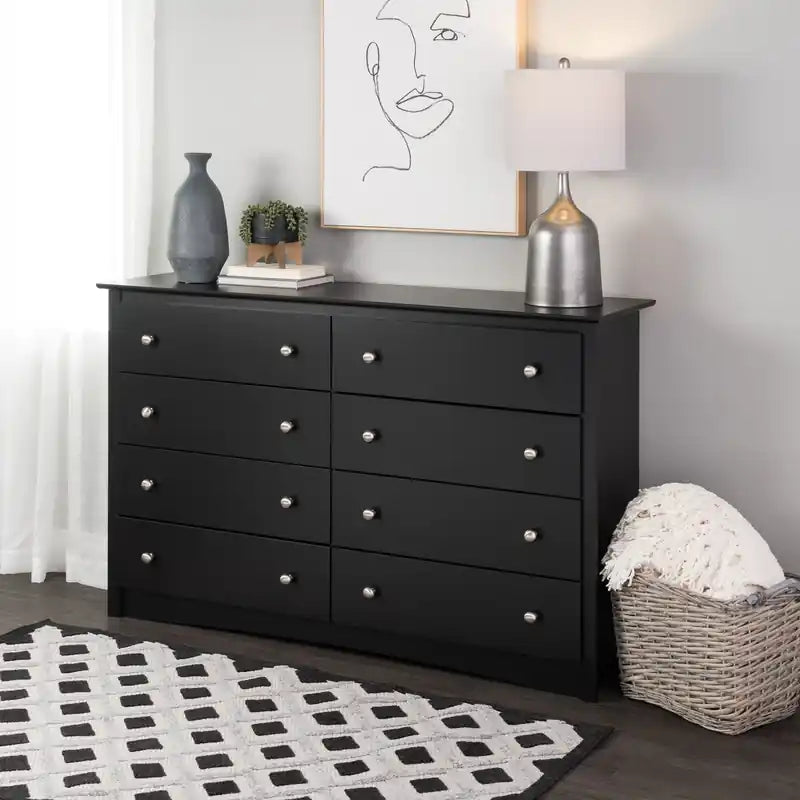 Commode noire à 8 tiroirs, en MDF avec finition stratifiée