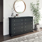 Commode noire à 8 tiroirs, en MDF avec finition stratifiée