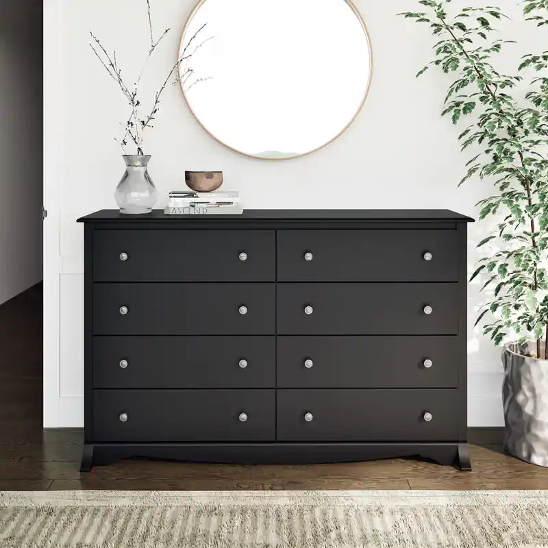 Commode noire à 8 tiroirs, en MDF avec finition stratifiée