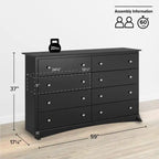 Commode noire à 8 tiroirs, en MDF avec finition stratifiée