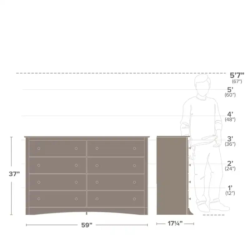 Commode noire à 8 tiroirs, en MDF avec finition stratifiée