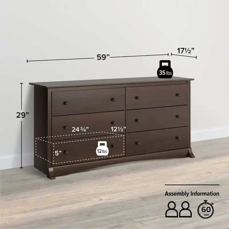Commode Traditionnelle à 6 Tiroirs Marron Foncé/Noir – Simple