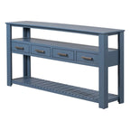 Longue console d'entrée avec tiroirs, table console de canapé en bois style ferme avec 4 tiroirs et 2 étagères