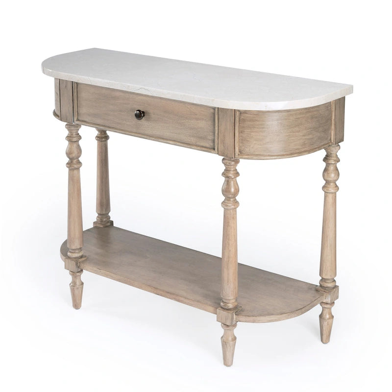 Table console avec plateau en marbre – Brun clair / Gris / Noir délavé, demi-lune, montage par une personne