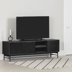 Meuble TV noir mi-siècle 175 cm avec 2 tiroirs et portes – Simple