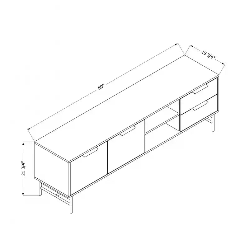 Meuble TV noir mi-siècle 175 cm avec 2 tiroirs et portes – Simple