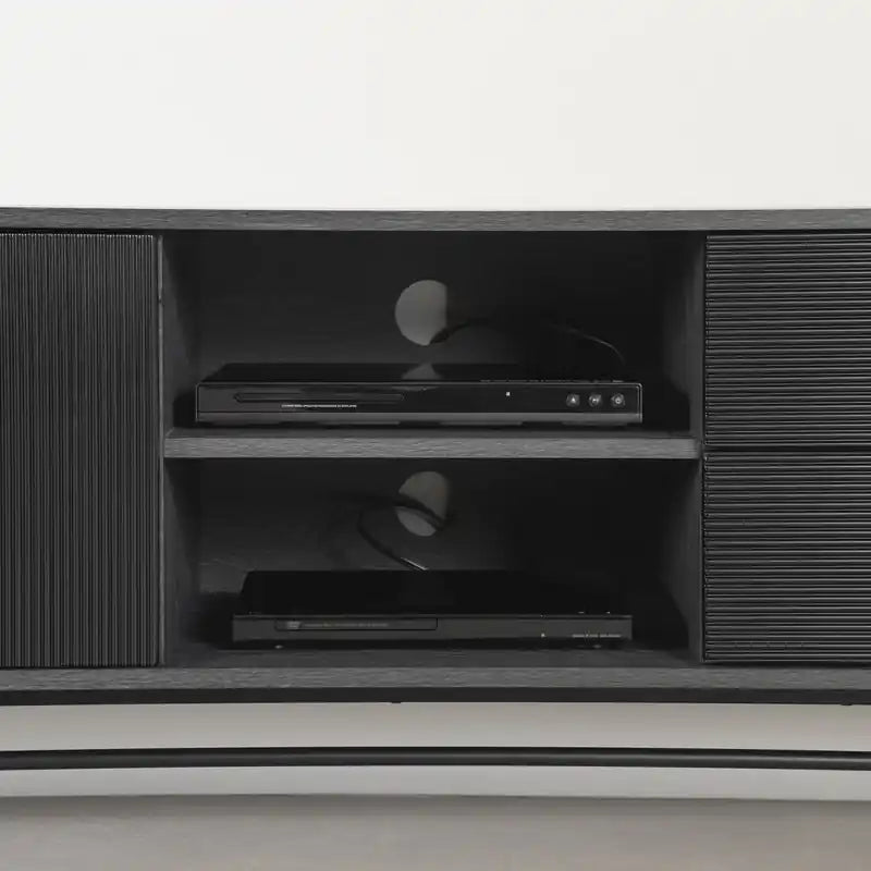 Meuble TV noir mi-siècle 175 cm avec 2 tiroirs et portes – Simple