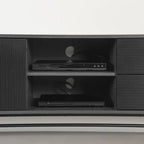 Meuble TV noir mi-siècle 175 cm avec 2 tiroirs et portes – Simple