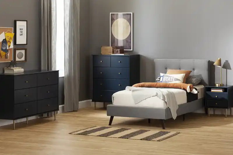 Table de chevet à 2 tiroirs avec étagère ouverte Bleu Kids – Simple
