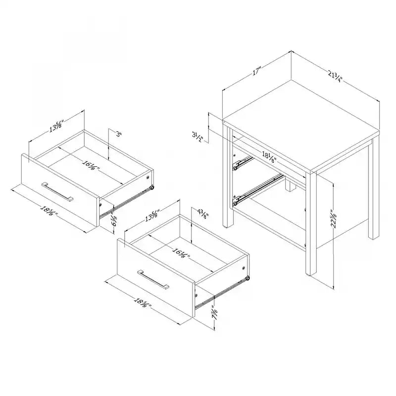 Table de chevet industrielle taupe à 2 tiroirs avec étagère ouverte – Simple